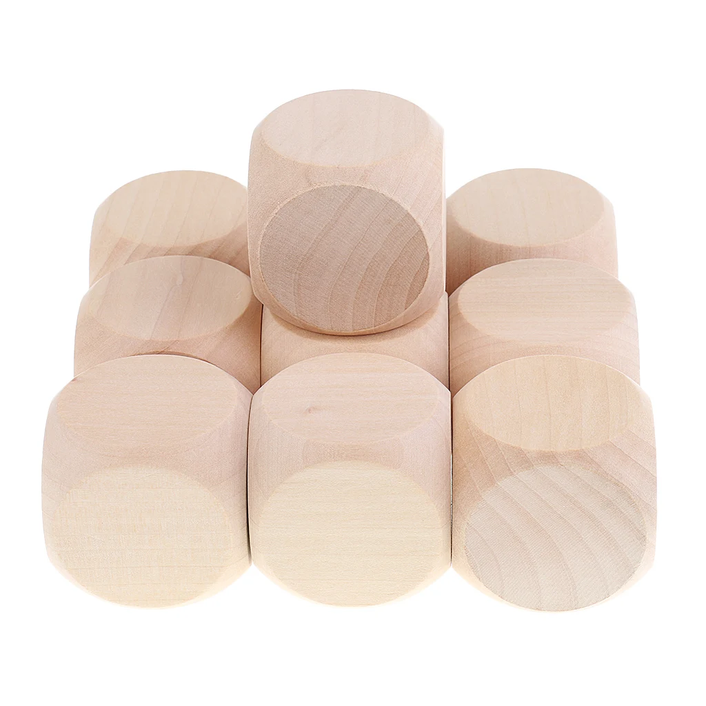 10 Pieces Wooden Blank Six Sided Dices For D&D MTG Board Games Props 1.96''