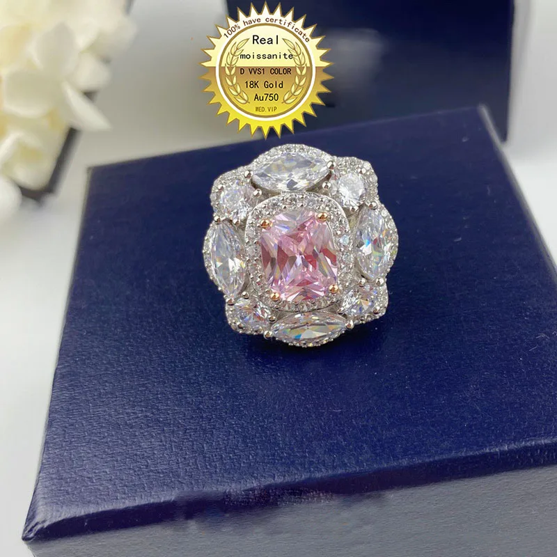 Твердые 18 К золото 1ct Розовый Синтетический бриллиант и 2ct белый муассанитное