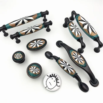 

LCH European Style Wardrobe Hardware Marble Floor Look Green Black collision Porcelain Drawer Door Pull Ceramic Handle