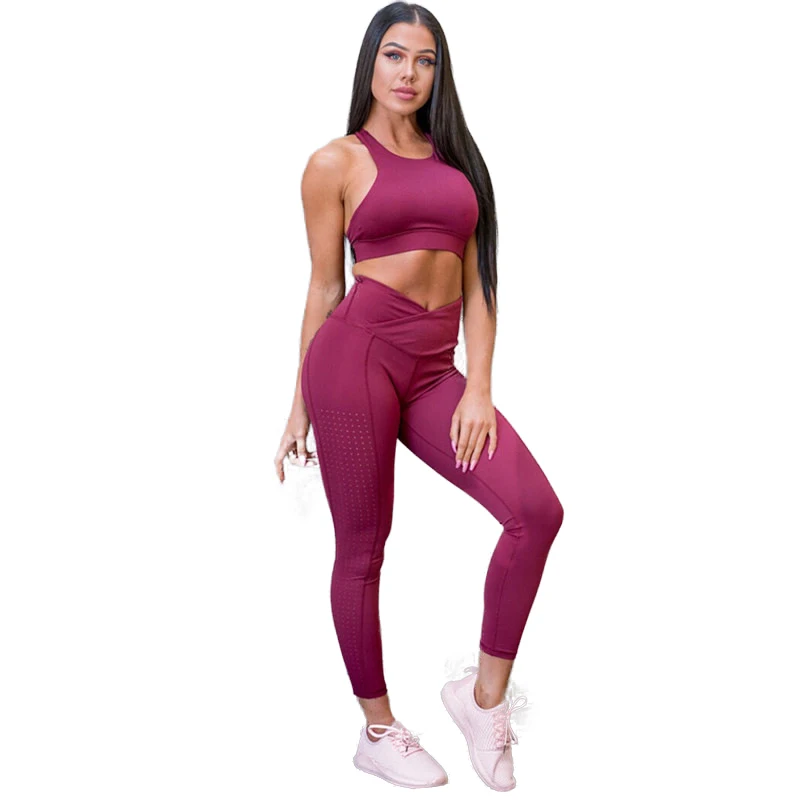

2 Pcs Sports Suits Women Seamless Set Fitness Clothes Sleeveless Shirts High Waist Running Leggings Workout Pants Shirts