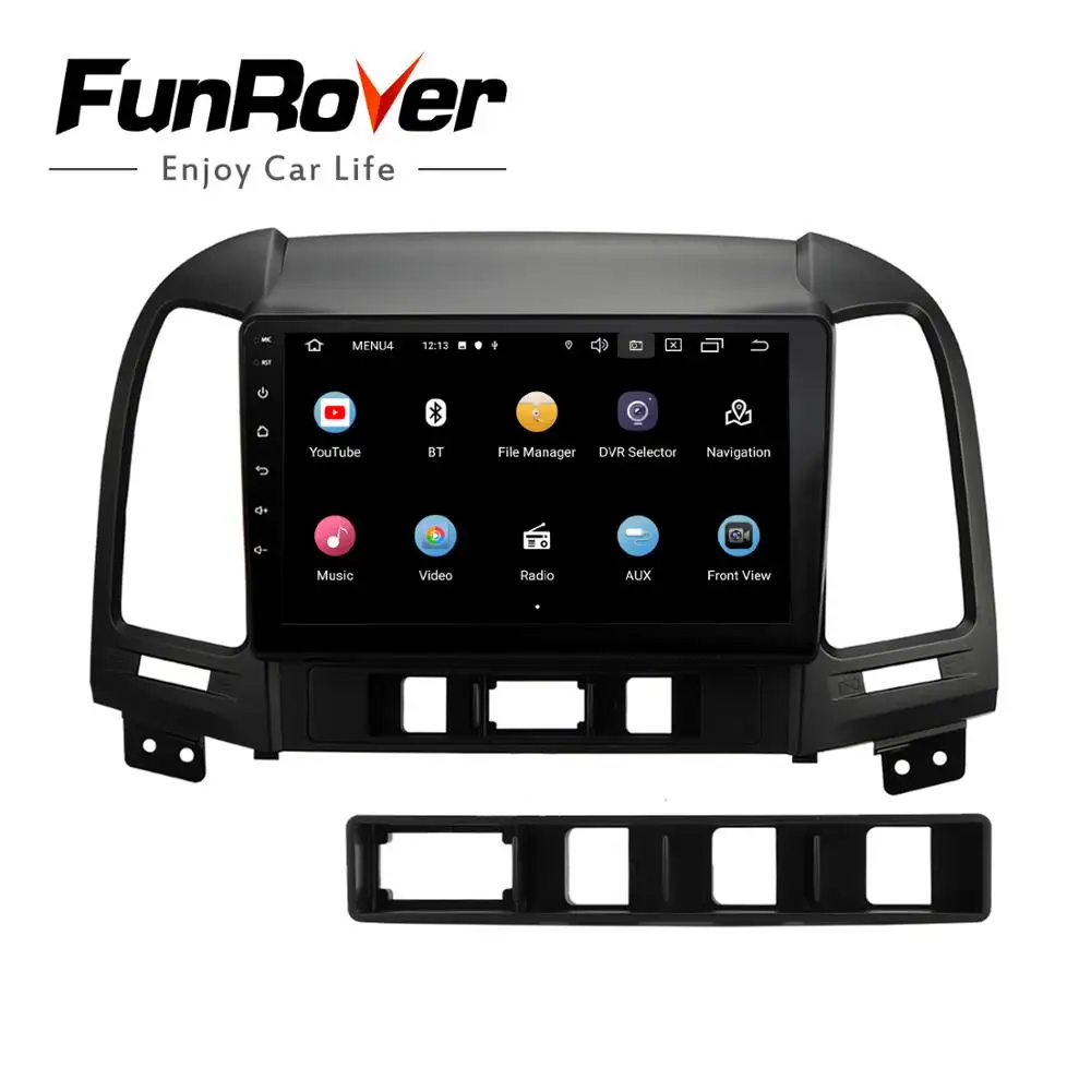 FUNROVER " Android 9,0 2din Автомагнитола для HYUNDAI SANTA FE 2006 2007 2008 2009 2010 2011 2012 gps стерео плеер головное устройство dvd 2.5D