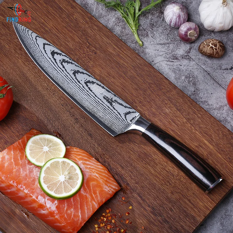 8-дюймовый кухонный нож шеф-повара 7CR17 440C ножи из нержавеющей стали с лазерным