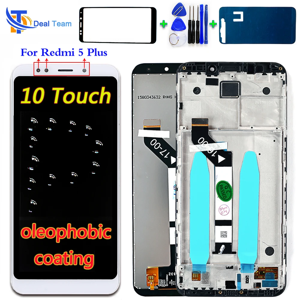 

10 Multi-Touch touch screen For Xiaomi Redmi 5 Plus 5.99 inch LCD Display Digitizer Assembly frame with Oleophobic Coating