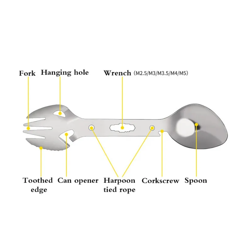 8 в 1 мульти инструменты 캠мкемпинг турезм Открытый кемпинг Пикник ложка посуда нержавеющая сталь Вилка Сверхлегкий Spork EDC инструмент