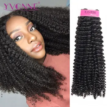 YVONNE Kinky Curly Virgin Brazilian Hair Weave 4A 4B Unprocessed Human Hair Bundles Natural Color 1