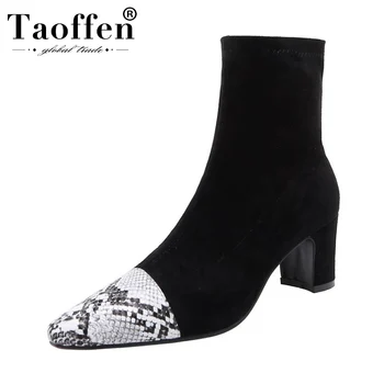 

Taoffen Women Office Pointed Toe Bling Ankle Boots Square Heels Comfortable Snakeskin Pattern Daily Sexy Shoes Woman Size 32-44
