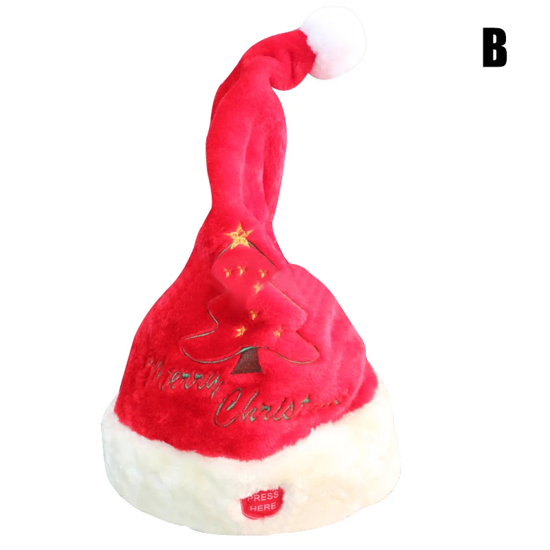 b Electric Santa Hat Music Swing Cartoon Red Plush Hat Christmas Party Cap VJ-Drop - Цвет: b