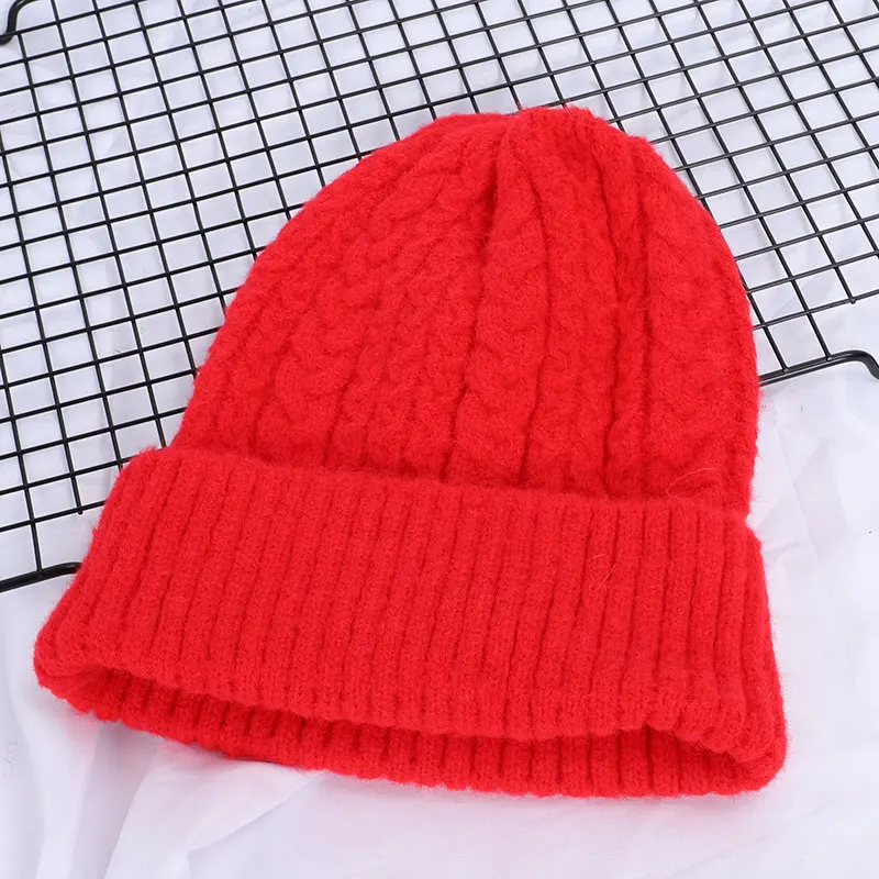 Одноцветная зимняя женская перекрестная вязка, шапка высокого качества, шерстяная зимняя шапка, теплая шапка, лыжная маска, Женская Повседневная шапка - Цвет: Red