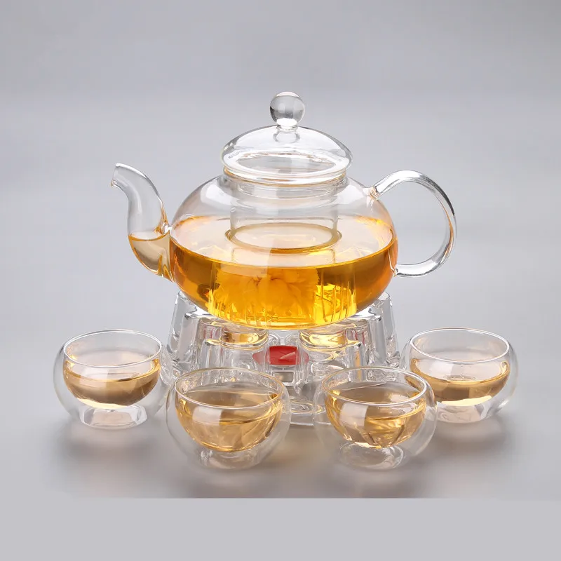 6pcs/pack Volume=600ml Transparent Glass Teapot Cup Set Heat Resistant