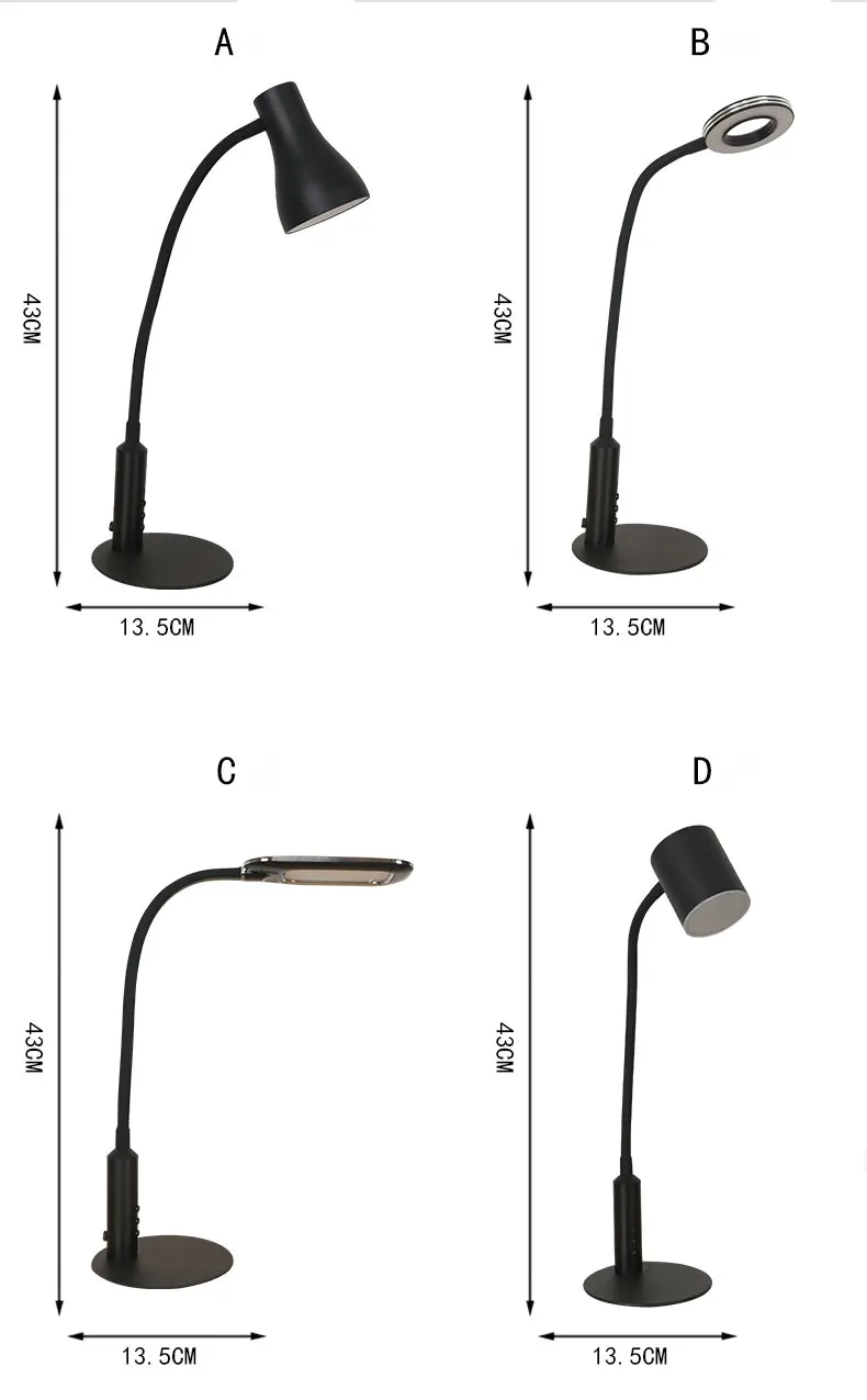 360 градусов гибкий Современный USB Настольный светодиодный светильник черный белый алюминиевый Диммируемый офисный студенческий Настольный светильник для чтения с пультом дистанционного управления