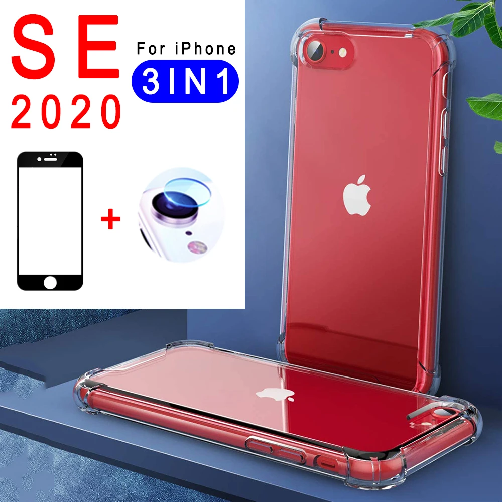 Iphone Se Se2 7 8 Se用の透明tpuケース フロントスクリーンプロテクター付きケース カメラレンズ 3in 1 Phone Case Covers Aliexpress