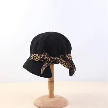 Осенью и зимой с леопардовым принтом и бантом, Панама шляпа рыболова для путешествий на открытом воздухе солнцезащитные Кепки Шапки для Для женщин 108