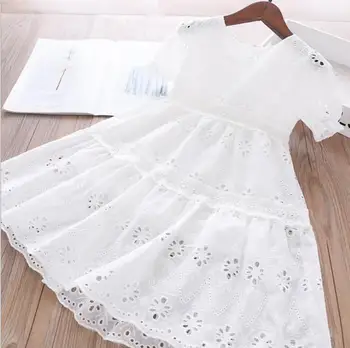 

2020 Summer New Children Baby Cotton Hollow Out Dresses , Girls Princess Sweet White Clothes 5 Pieces/lot Wholesale