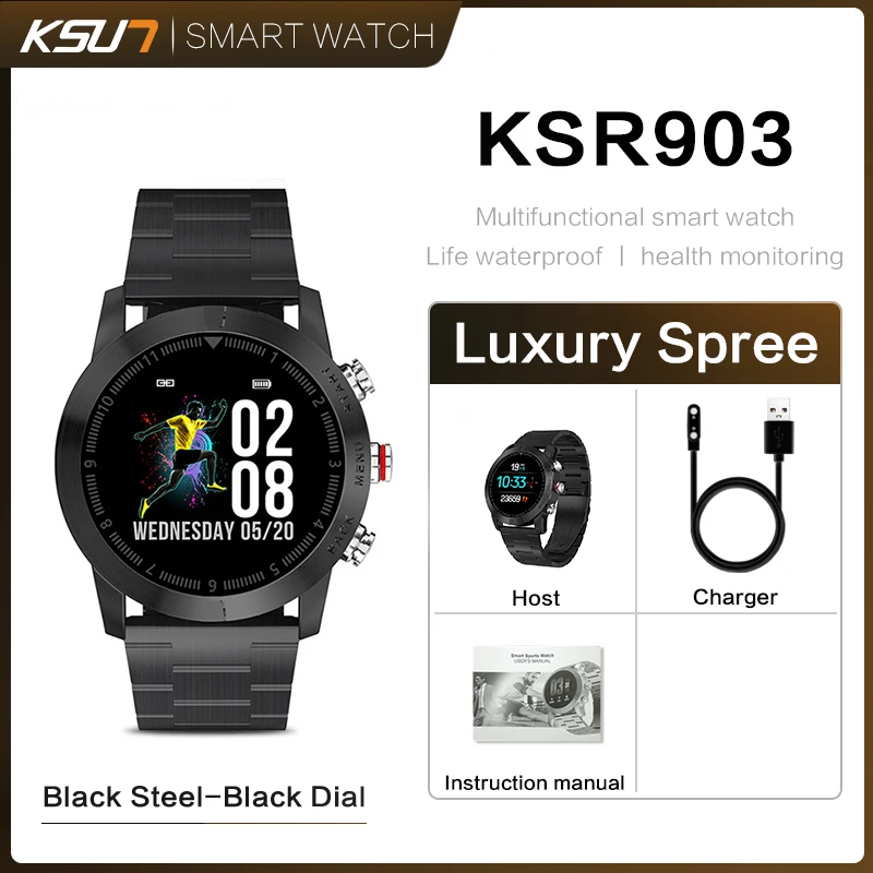 KSR903 Смарт-часы 1,3 ''IP68 Водонепроницаемые Bluetooth 4,2 смарт-часы мониторинг сердечного ритма компас спортивные часы для Android IOS - Цвет: KSR903-SB