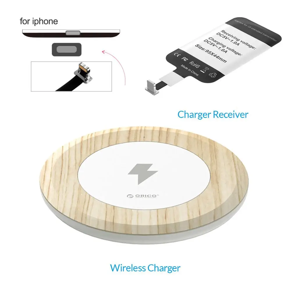 ORICO Qi Беспроводное зарядное устройство Быстрая зарядка быстрая Беспроводная зарядная площадка с бесплатным зарядным приемником для iPhone X 8 Plus samsung huawei - Цвет: TI Chip for iPhone