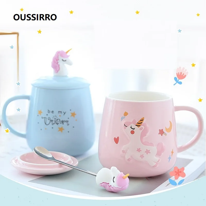 

OUSSIRRO Cute Unicorn Ceramic Mug Creative Glass Large Capacity Milk Cup Couple Present Coffee Cup