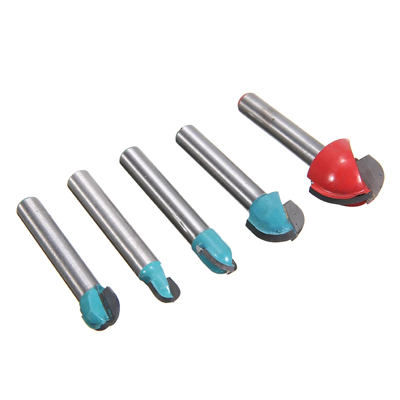 5pcs 6mm Shank Core Box Router Bit Shaker Solid Carbide Round Bottom Nose Bits Cutter Tools for Woodworking