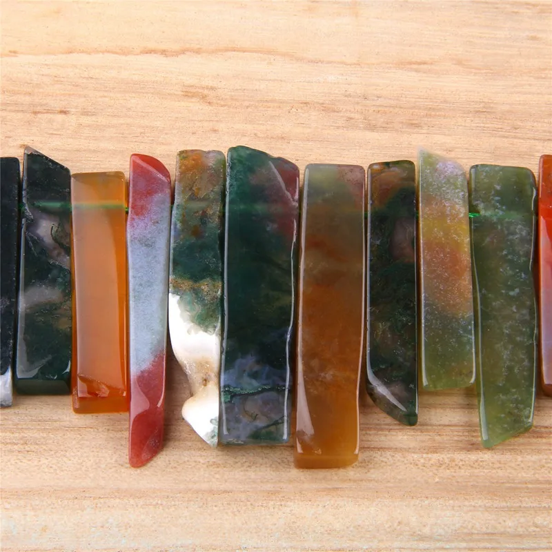 

15.5" Natural Indian Agat Point Beads Rough Agat Slab Raw Nugget Slice Gem Stone Stick Beads For DIY Jewelry Graduated Pendant