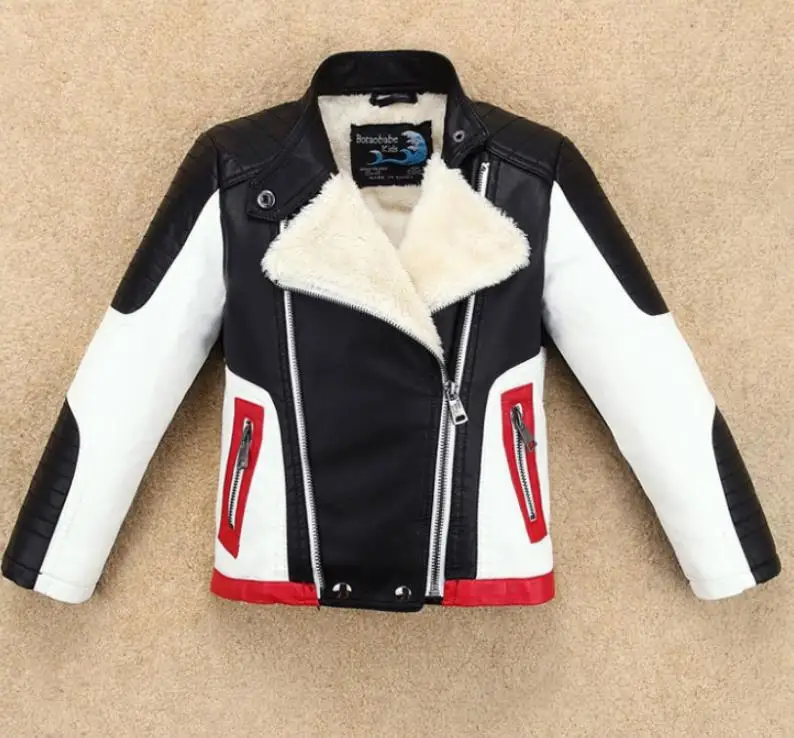 Детские пальто из искусственной кожи; новая зимняя теплая верхняя одежда для мальчиков; Лидер продаж; вельветовые зимние куртки из искусственной кожи; Y2512 - Цвет: black  thicker