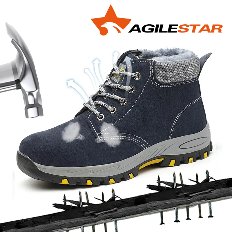 

Winter Safety Shoes Men Steel Toe Keep Warm Work Boots Anti Smashing Anti Piercing Industrial Velvet Cold Resistant