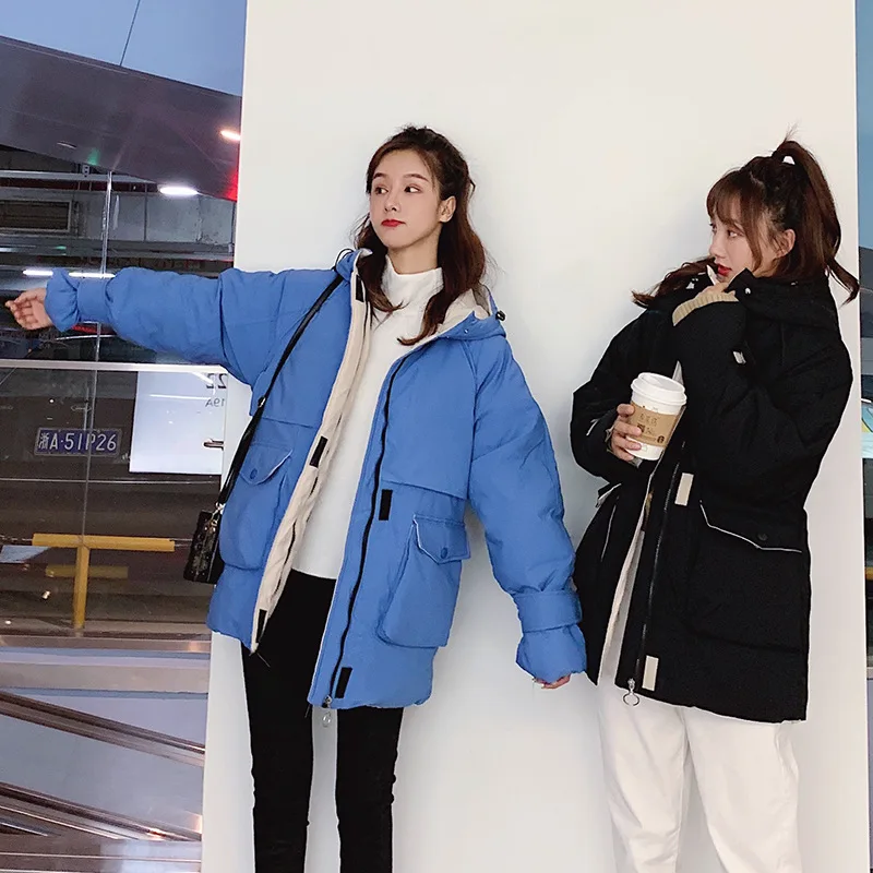 

2019 Winter New Style Online Celebrity Casual CHIC down Jacket Women's Korean-style INS Workwear Cotton Coat Hooded Cotton-padde