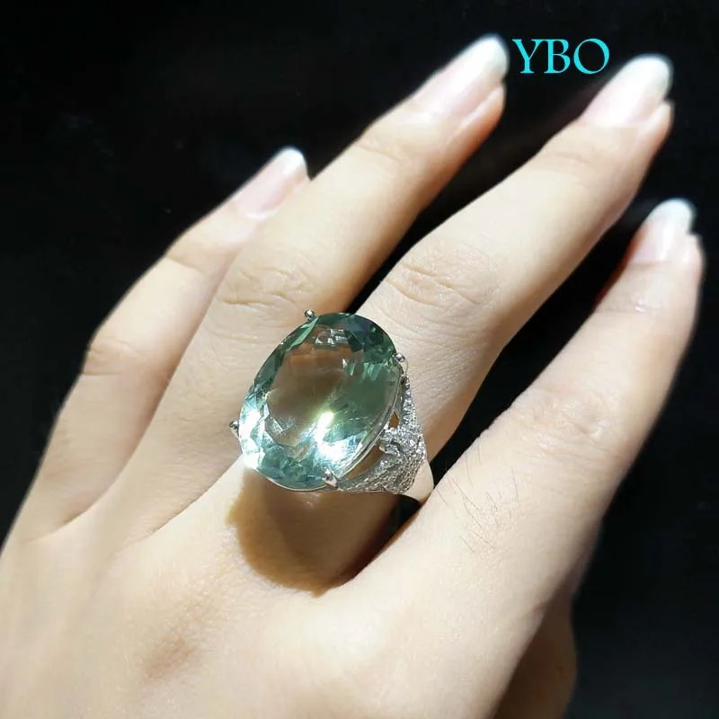 YBO, 25.5ct зеленый аметист кварц драгоценный камень кольцо в 925 серебро День рождения Свадьба юбилей очаровательное Ювелирное кольцо для женщин