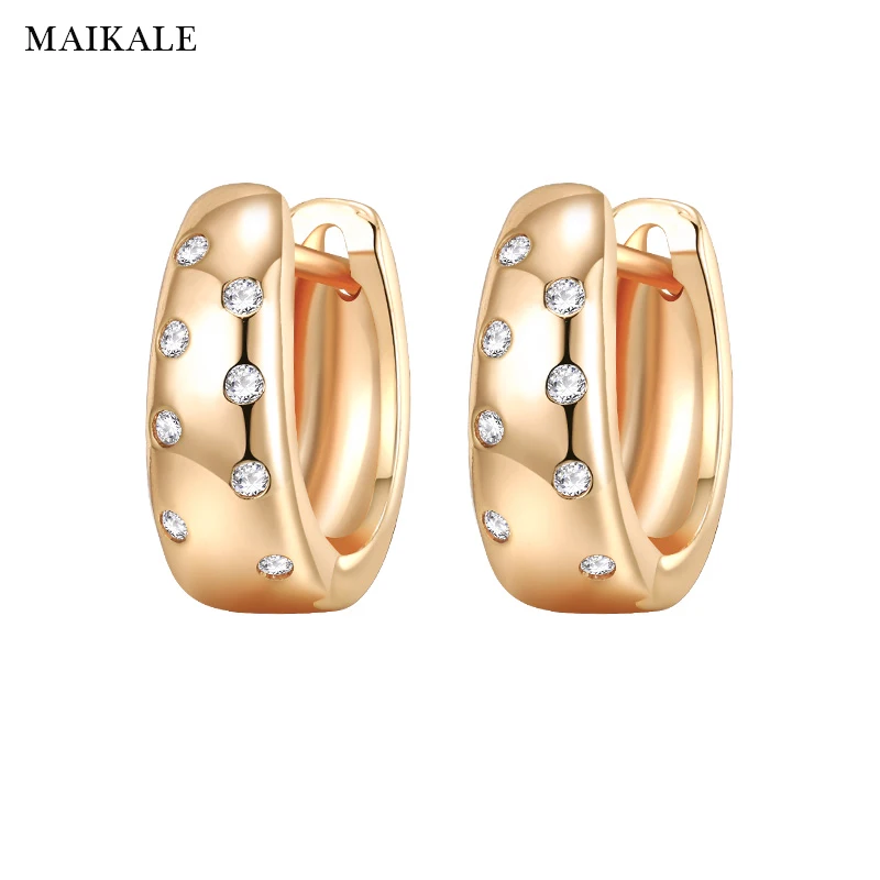 

MAIKALE Simple U Shape Stud Earrings AAA Cubic Zirconia Gold Silver Color Copper Small Korean Earrings for Women To Send Gifts