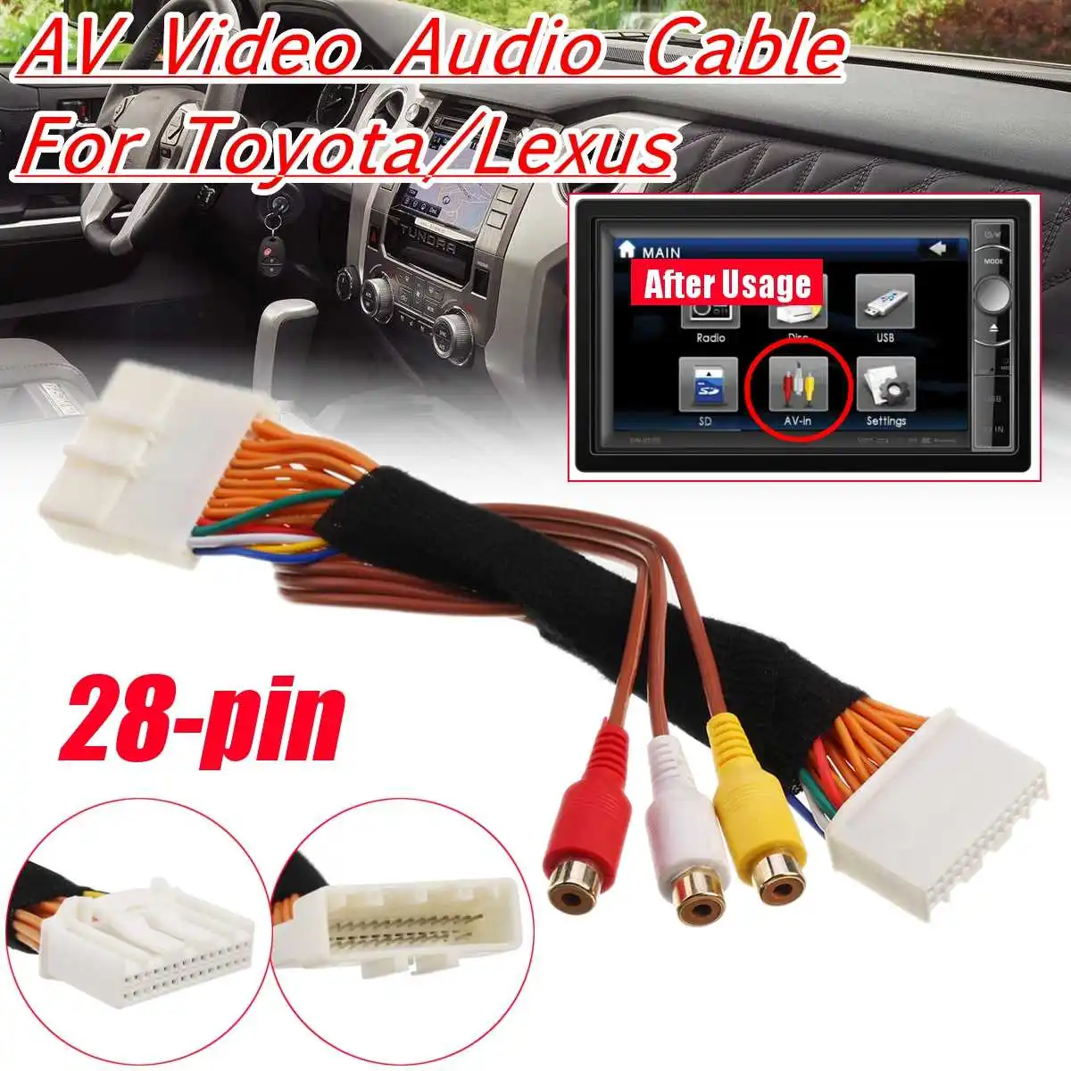 Автомобильный 3RCA адаптер Аудио Видео вход кабель для Toyota Corolla Camry Avalon RAV4 для Lexus DVD Навигация головного устройства 28Pin AV порт