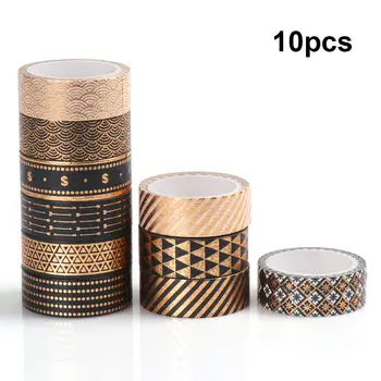

Paper Tape 10Rolls/Set Black Gold Foil Washi Tape Set Paper Festival DIY Scrapbooking Adhesive Plaster Office & School Supplies