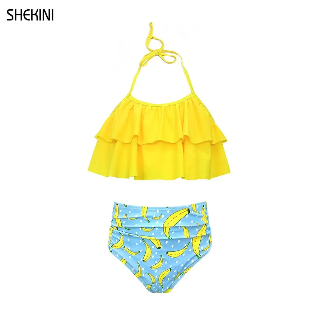 Shekini Ragazze A Vita Alta Increspato Costumi Da Bagno Volant Balza Halter Ragazze Adolescenti Bikini Due Pezzi Costumi Da Bagno Teen Beachwear