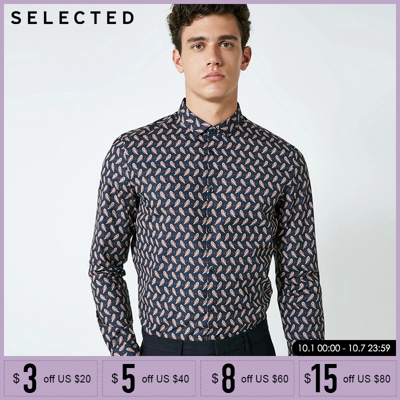 

SELECTED Men's Cotton Printed Business Suit Long Sleeve Shirt | 418305576