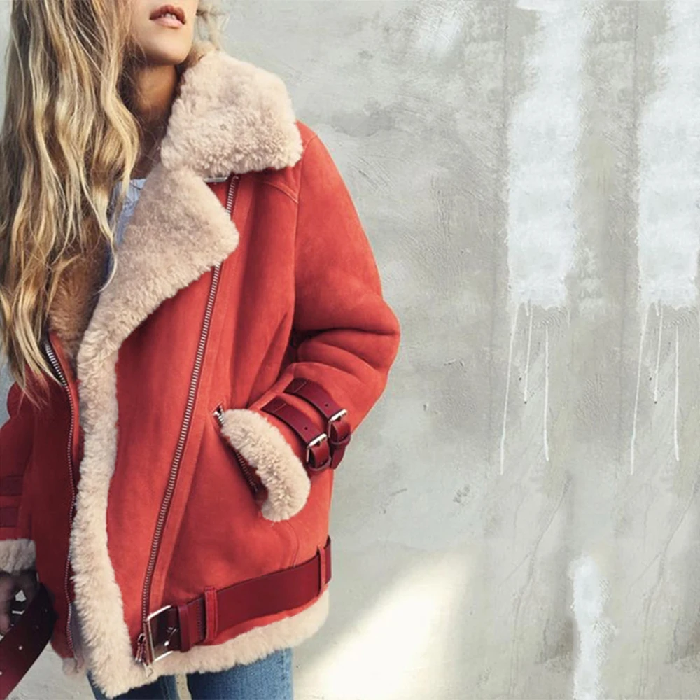 

Winter Coat Suede Leather Faux Fur Jacket Women Hot Plus Size 5XL Fashion Thicken Warm Zipper Motorcycle Jackets Casual Overcoat