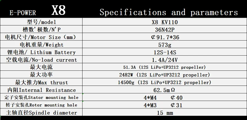 1 шт. E-POWER X8 водонепроницаемый бесщеточный двигатель CW CCW KV110 12-14S Lipo запасные части двигателя для радиоуправляемого завода сельского хозяйства беспилотный Дрон