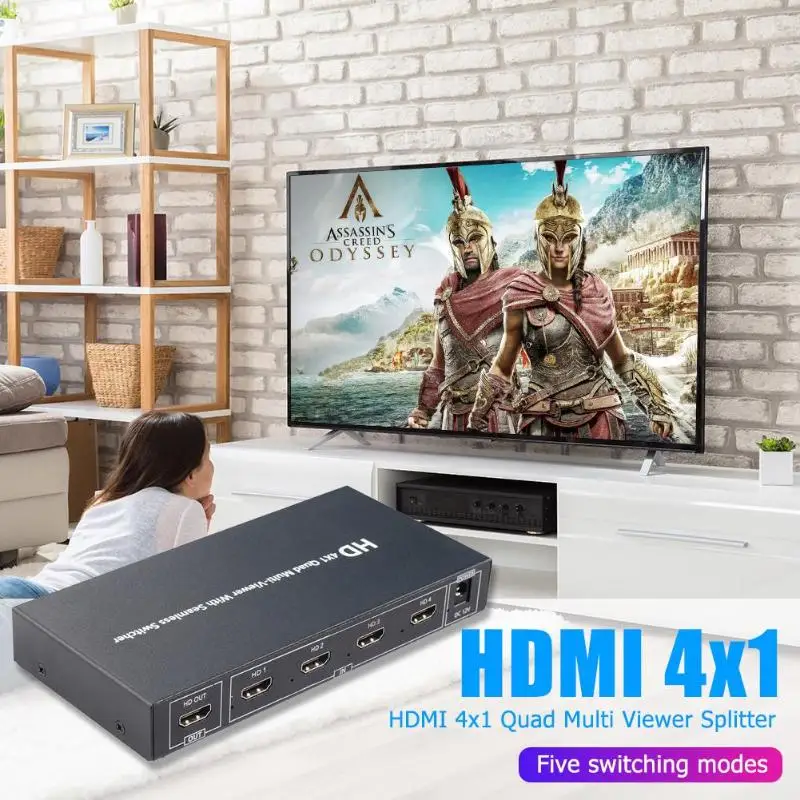

Quad Multi-Viewer 4x1 HDMI Switcher 4 Ports Stamping Shell of Steel Plate 1080P with Seamless Switcher Splitter 174x84x26mm