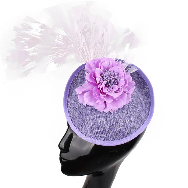 LIGHT purple Новые стильные женские красные головные уборы с причудливыми цветочными лентами для женщин, элегантные вечерние головные уборы с перьями для замужних гонок - Цвет: LIGHT purple