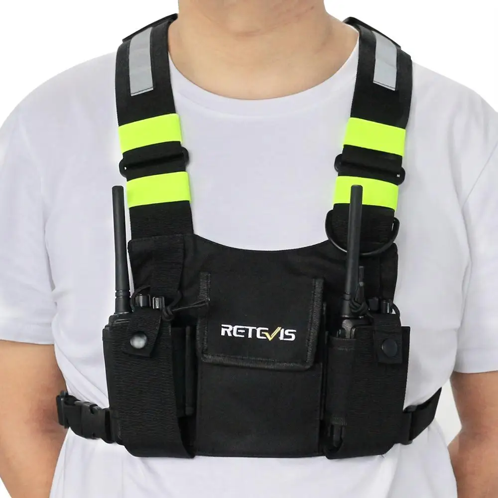 Retevis HB02 Black Fluorescent Double Chest Bag For Portable Two Way Radio Adjustable Shoulder Length Bag For Walkie-talkie