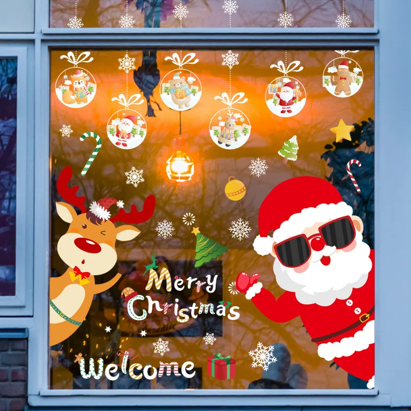 

2021 Christmas Celebration Wall Stickers Santa Claus Elk Window Sticker Holiday Decoration New Year's Stickers House Decoration