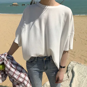 

2020 WOMEN NEW summer new casual round neck short-sleeved shirt solid color loose head T-shirt women's clothing