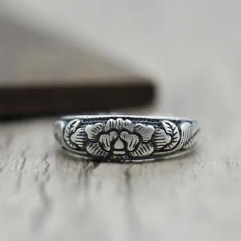 

S990 Sterling Silver Matte Lotus Open Ring Ring Retro Lady National Style Personality Ring Thai Silver Jewelry