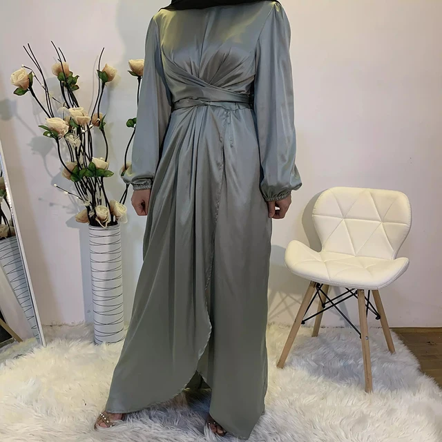 Eid Mubarek Abaya Dubai Turkey Satin Hijab Muslim Dress India European American Islam Clothing Dresses For Women Oman Vestidos 1