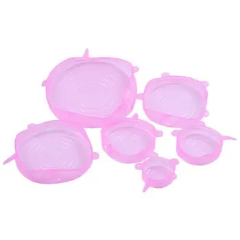 

6pcs Silicone Stretch Lids Fresh Food Wraps Bowl Cup Pot Cover Seal Reusable, Pink