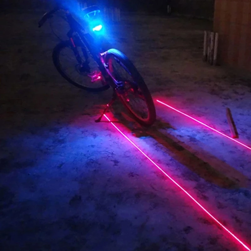 Bike Bicycle led Rear Tail Safety Warning Flashing Light 5 LED 2 red Laser Lamp 