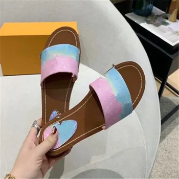 

Rainbow Colors Slippers Round Toe Sandals Slip On Flats Summer Women Shoes Comfort Flip Flops 2020 New Styles Shoes Zapatillas