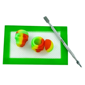 

2pcs 3ml Skull Silicone Containers with Lid + 120mm*80mm Cup Coaster Dab Mat Place Mat + 125mm Metal Dab Tool