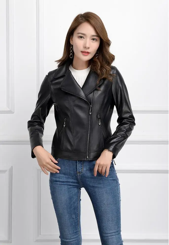 

Genuine Leather Jacket Women Real Sheepskin Leather Coat Spring Autumn Short Slim Motocycle Bomber Jackets 1006 MF518