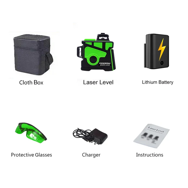 PRACMANU 12 Lines 3D Green Laser Level Horizontal And Vertical Cross Lines With Auto Self-Leveling Cloth Box