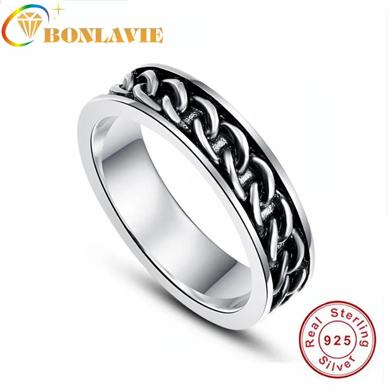 BONLAVIE серебро 925 пробы мужские черные и серебряные обручальные кольца цепочка 6 мм