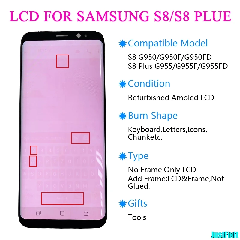 Для samsung S8 S8 Plus G950 G950f G955 G955U ЖК-дисплей со сгорающим теневым сенсорным экраном с рамкой дигитайзер в сборе