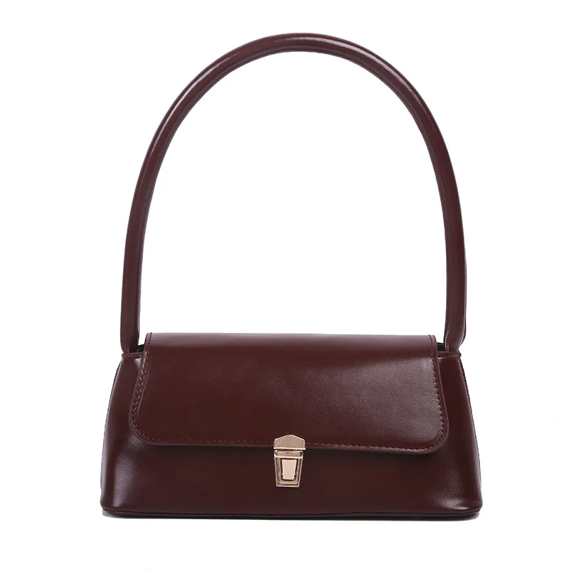 

Vintage Soft PU Leather Women Underarm Bag Retro Solid Color Ladies Baguette Handbags Fashion Design Girls Small Shoulder Bags