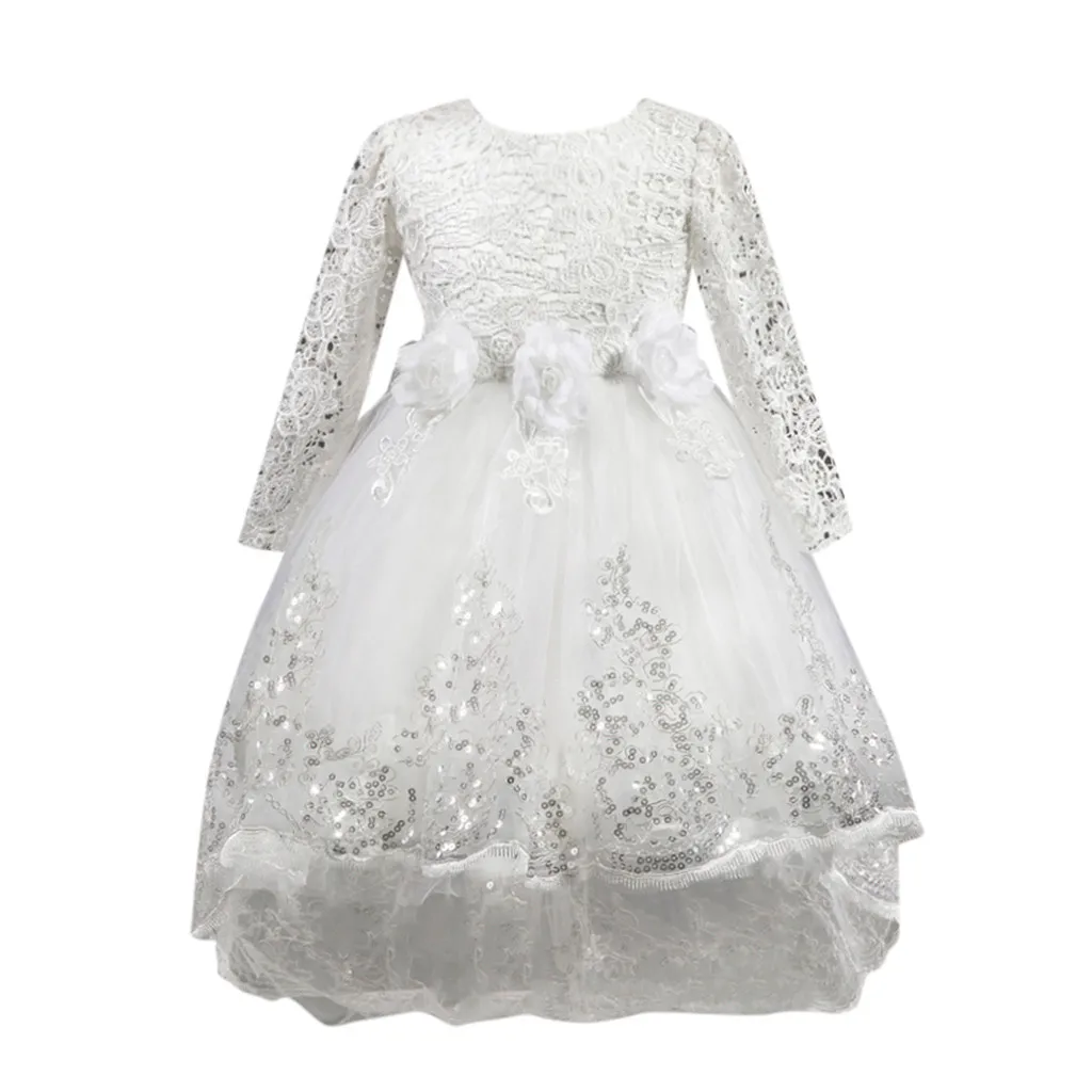 Платье для девочек; рождественские вечерние платья для девочек; платье принцессы с цветочным рисунком для маленьких девочек; платье подружки невесты; платье для торжеств; платье для дня рождения; платье для свадьбы - Цвет: Белый